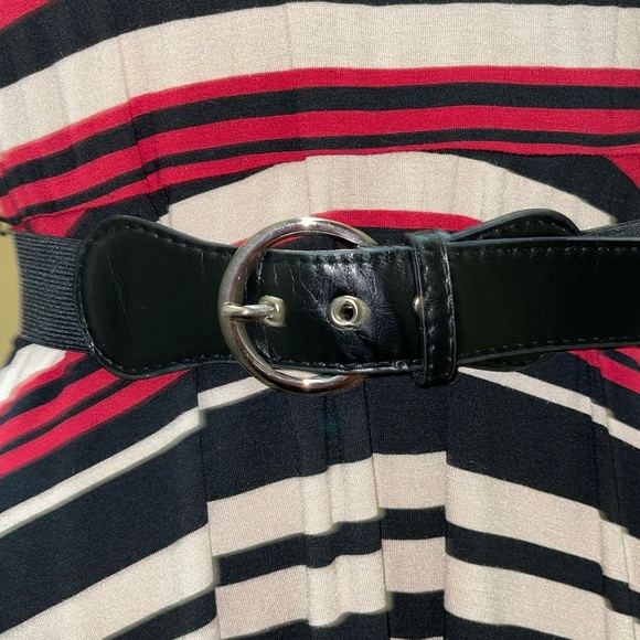 SIGNATURE BELTED STRIPED DRESS SCOOP NECK WOMENS CASUAL SLEEVELESS SIZE PLARGE - Picture 9 of 16